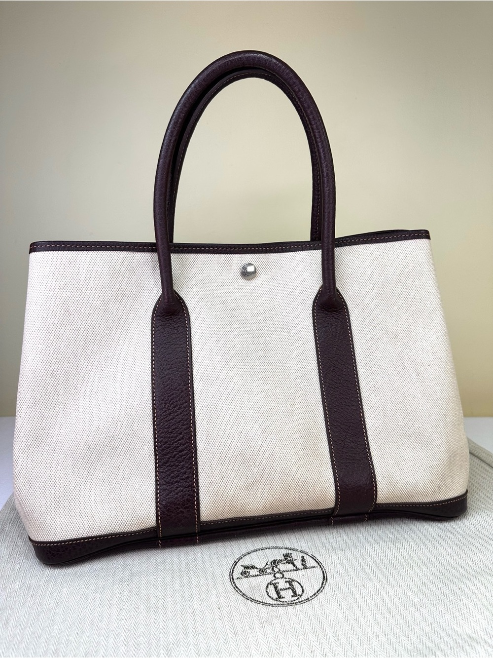 Hermes Garden Party 36 Toile Brown leather D 2019 France COA